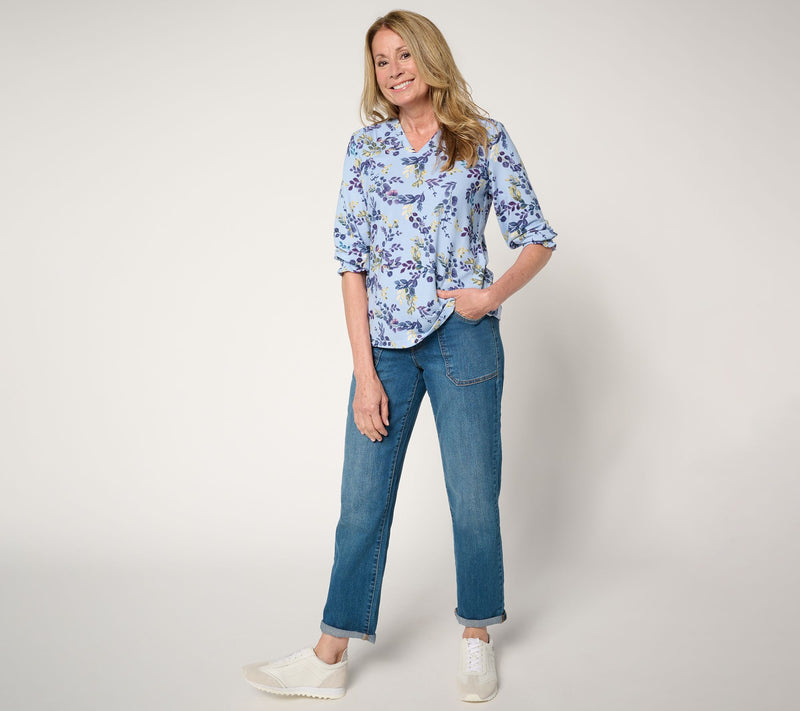 Denim & Co. Printed Heavenly Jersey V-Neck Top — View 5