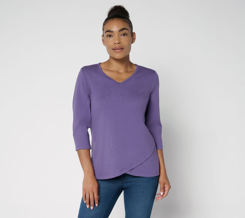 Denim & Co. Essentials Perfect Jersey Ballet Sleeve Tulip Hem Top — View 3