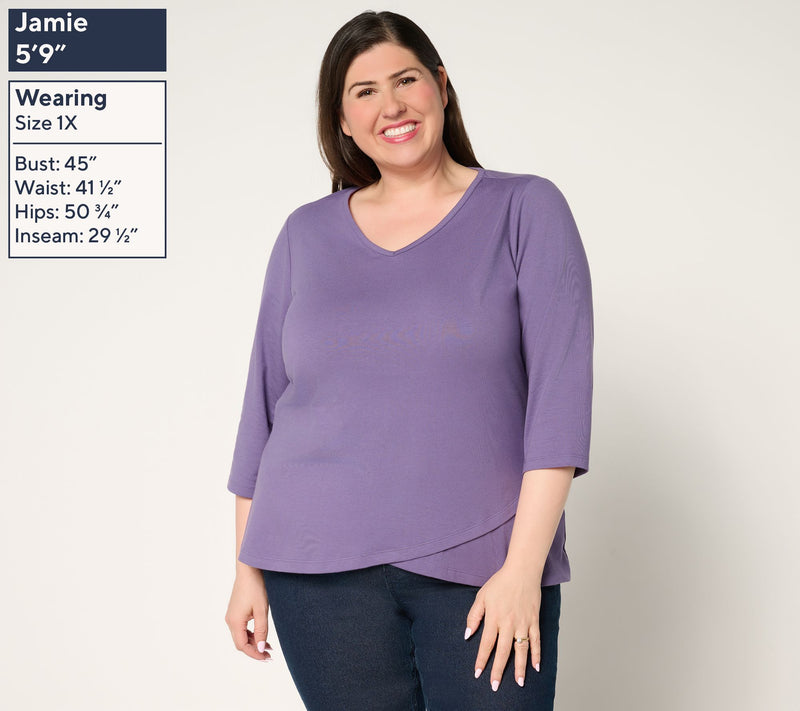 Denim & Co. Essentials Perfect Jersey Ballet Sleeve Tulip Hem Top — View 4