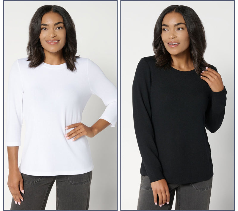 Denim & Co. Essentials Heavenly Jersey Variety 2-Pack Round Neck Tops — View 2