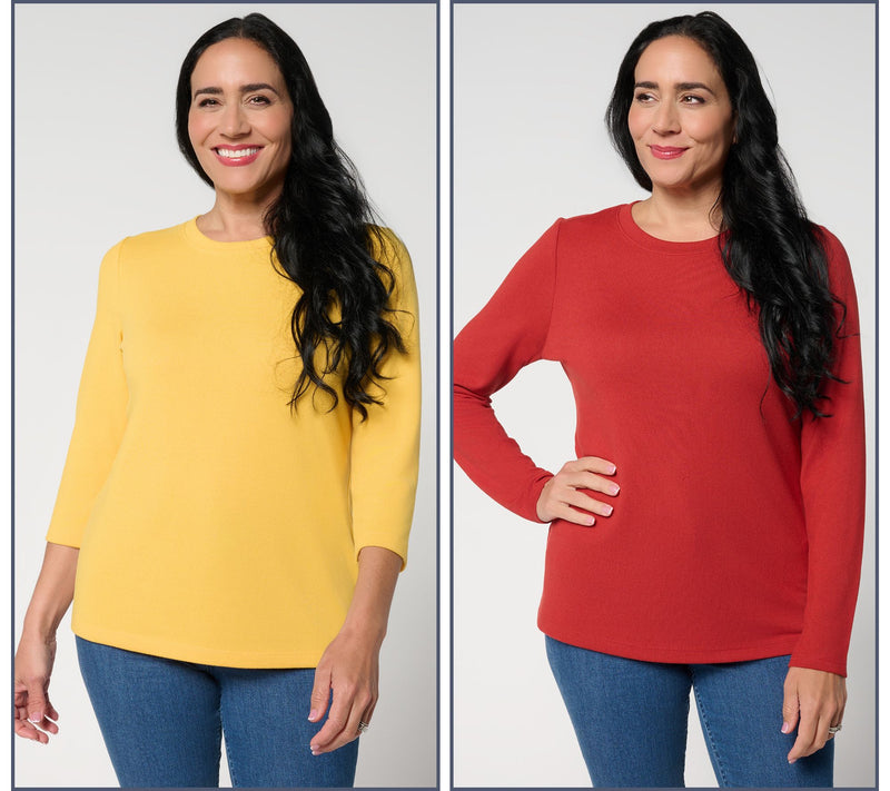 Denim & Co. Essentials Heavenly Jersey Variety 2-Pack Round Neck Tops — View 3