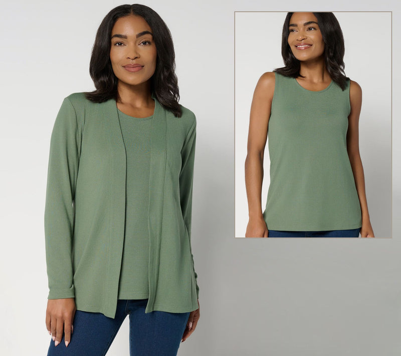 Denim & Co. Essentials Heavenly Jersey Cardigan/Tank Twin Set — Main view