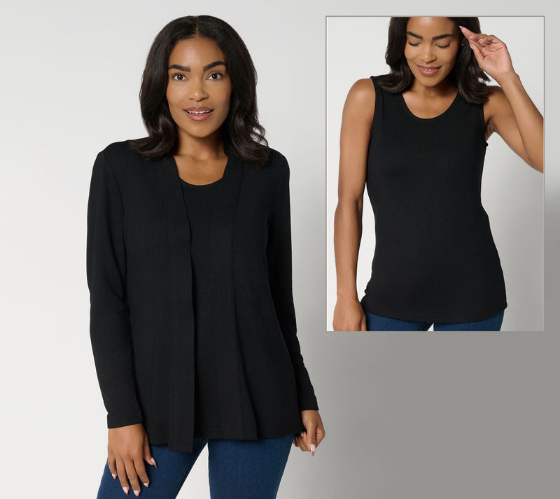 Denim & Co. Essentials Heavenly Jersey Cardigan/Tank Twin Set — View 3