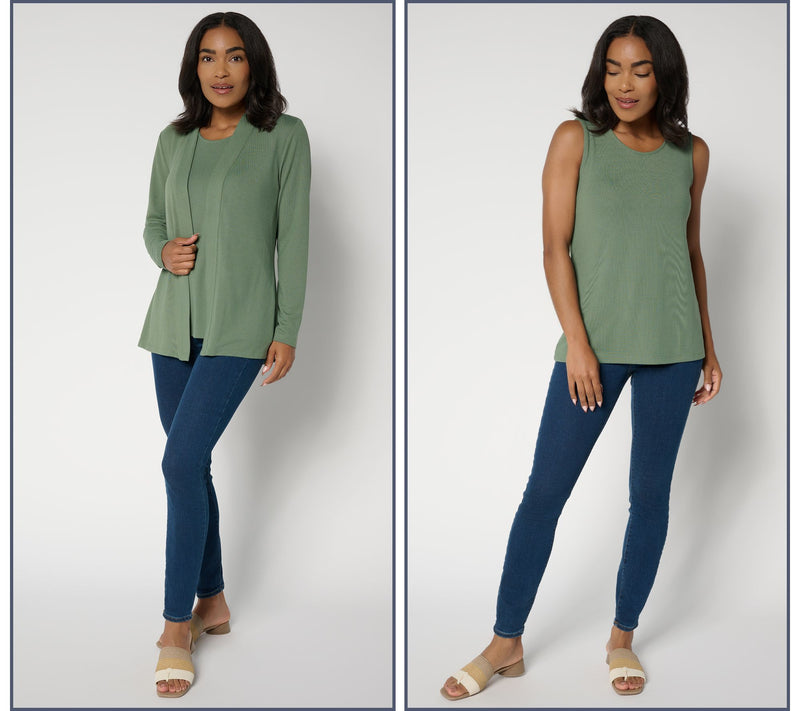 Denim & Co. Essentials Heavenly Jersey Cardigan/Tank Twin Set — View 15