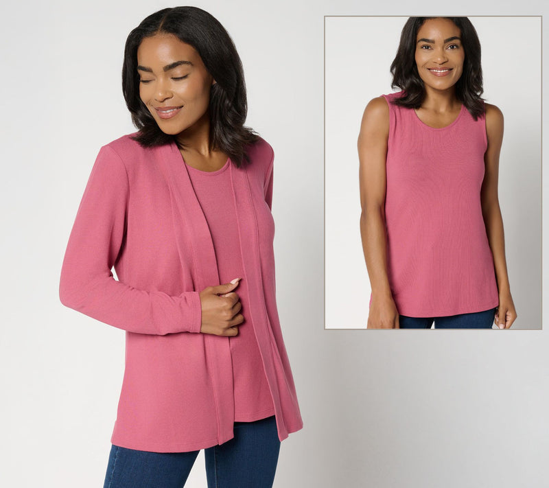 Denim & Co. Essentials Heavenly Jersey Cardigan/Tank Twin Set — View 11