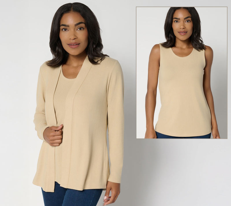 Denim & Co. Essentials Heavenly Jersey Cardigan/Tank Twin Set — View 5