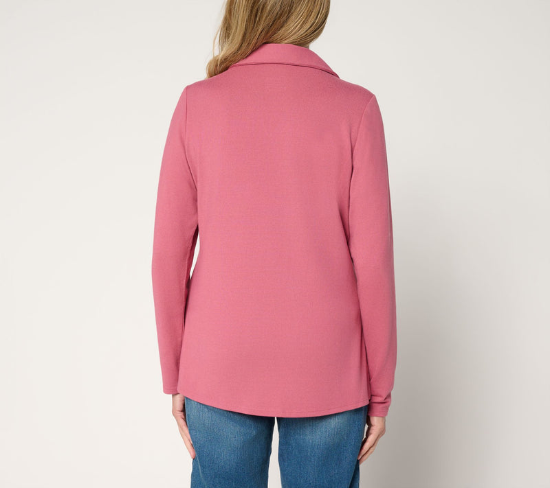 Denim & Co. Essentials Heavenly Jersey Long Sleeve Collared Top — View 10