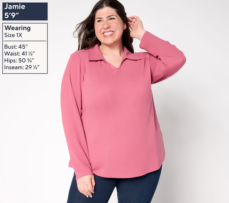 Denim & Co. Essentials Heavenly Jersey Long Sleeve Collared Top — View 8