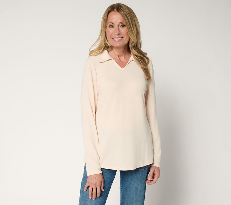 Denim & Co. Essentials Heavenly Jersey Long Sleeve Collared Top — View 5