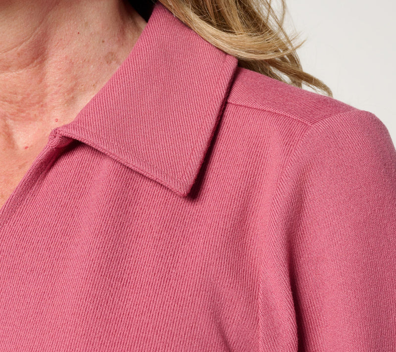 Denim & Co. Essentials Heavenly Jersey Long Sleeve Collared Top — View 12