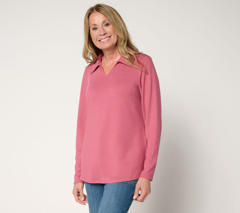 Denim & Co. Essentials Heavenly Jersey Long Sleeve Collared Top — View 3