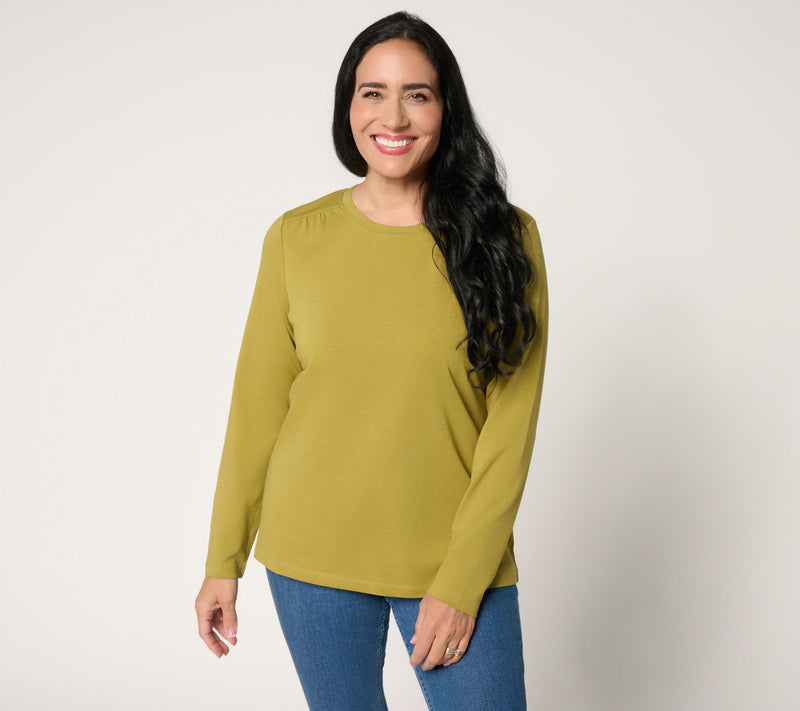 Denim & Co. Essentials Favorite Jersey Round Neck Top with Ruching — View 15