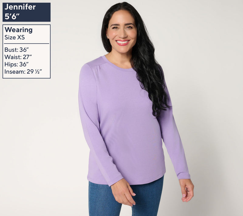 Denim & Co. Essentials Favorite Jersey Round Neck Top with Ruching — View 7
