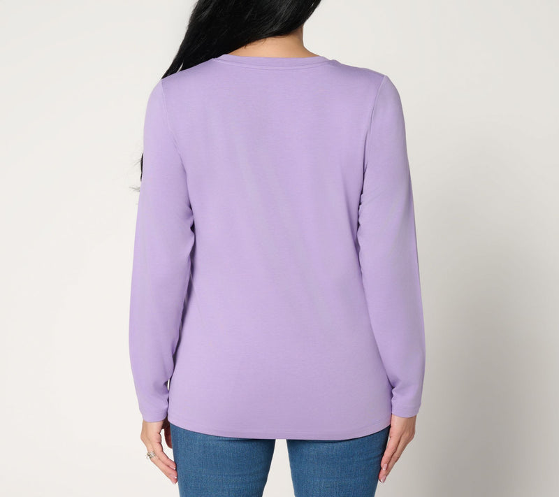 Denim & Co. Essentials Favorite Jersey Round Neck Top with Ruching — View 8