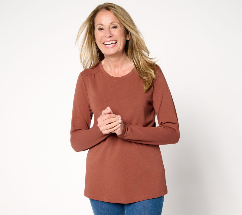 Denim & Co. Essentials Favorite Jersey Round Neck Top with Ruching — View 5