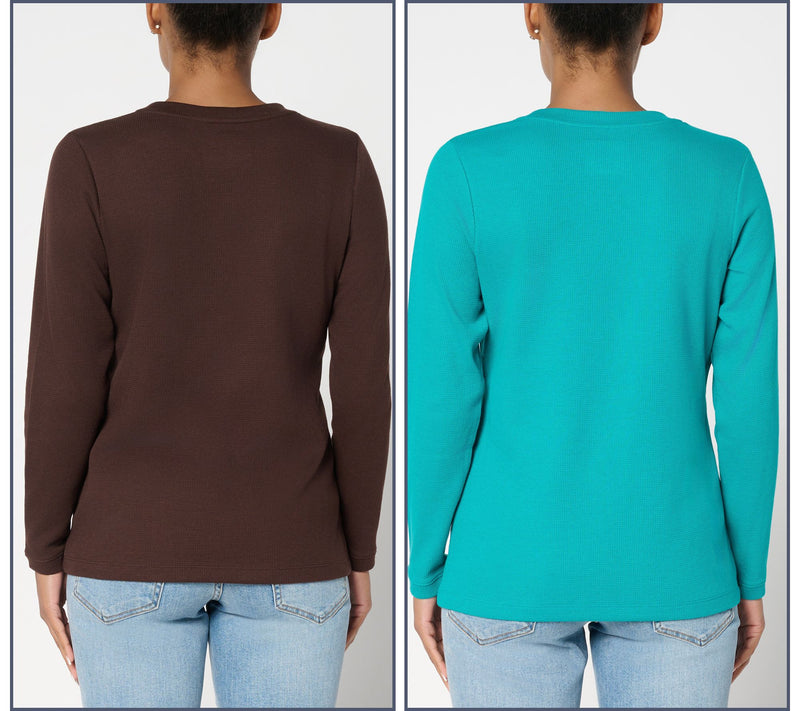 Denim & Co. Essentials Waffle Knit 2-Pack Crew Neck Tops — View 14