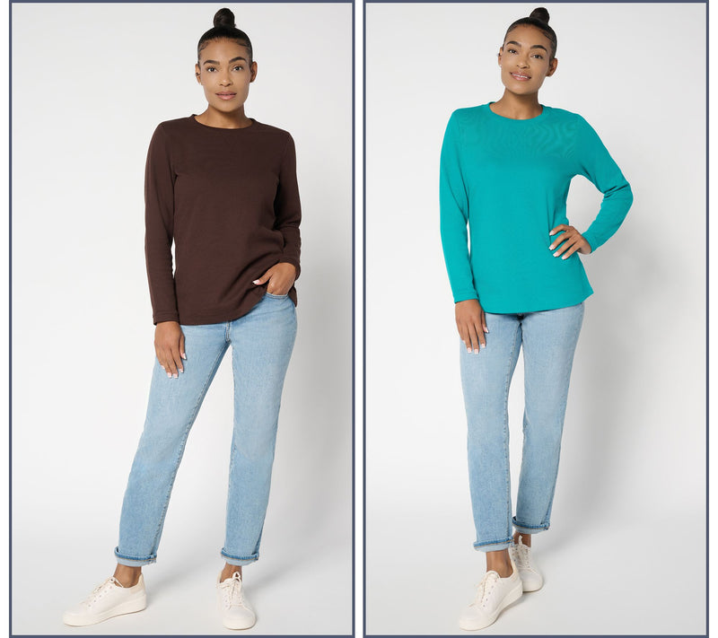 Denim & Co. Essentials Waffle Knit 2-Pack Crew Neck Tops — View 15