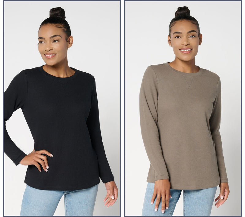 Denim & Co. Essentials Waffle Knit 2-Pack Crew Neck Tops — View 3
