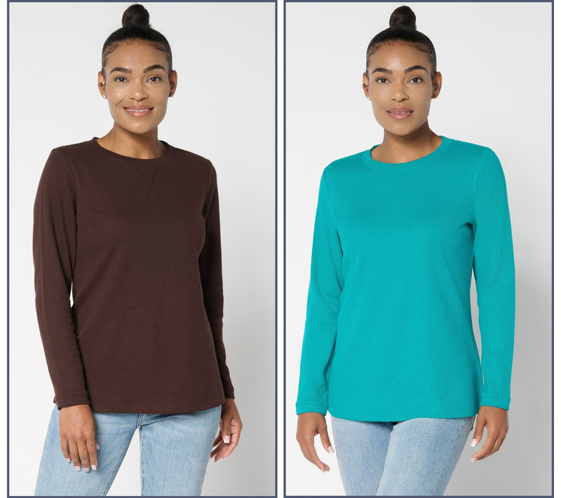 Denim & Co. Essentials Waffle Knit 2-Pack Crew Neck Tops — View 7