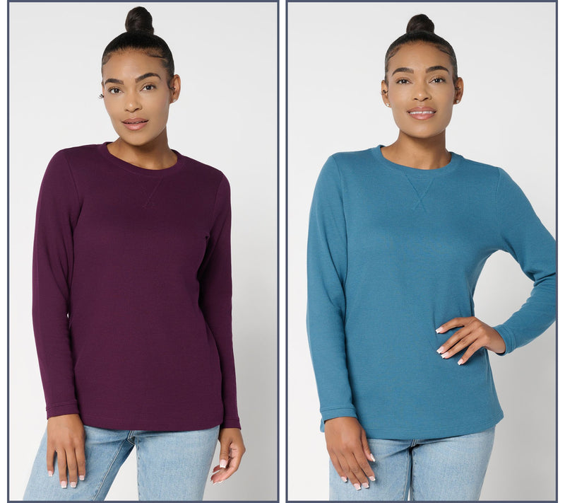 Denim & Co. Essentials Waffle Knit 2-Pack Crew Neck Tops — View 9