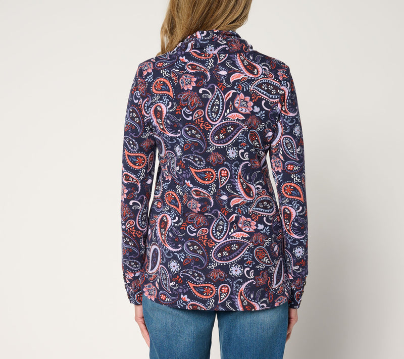 Denim & Co. Heavenly Jersey Funnel Neck Printed Top w/ Cuff Detail — View 4