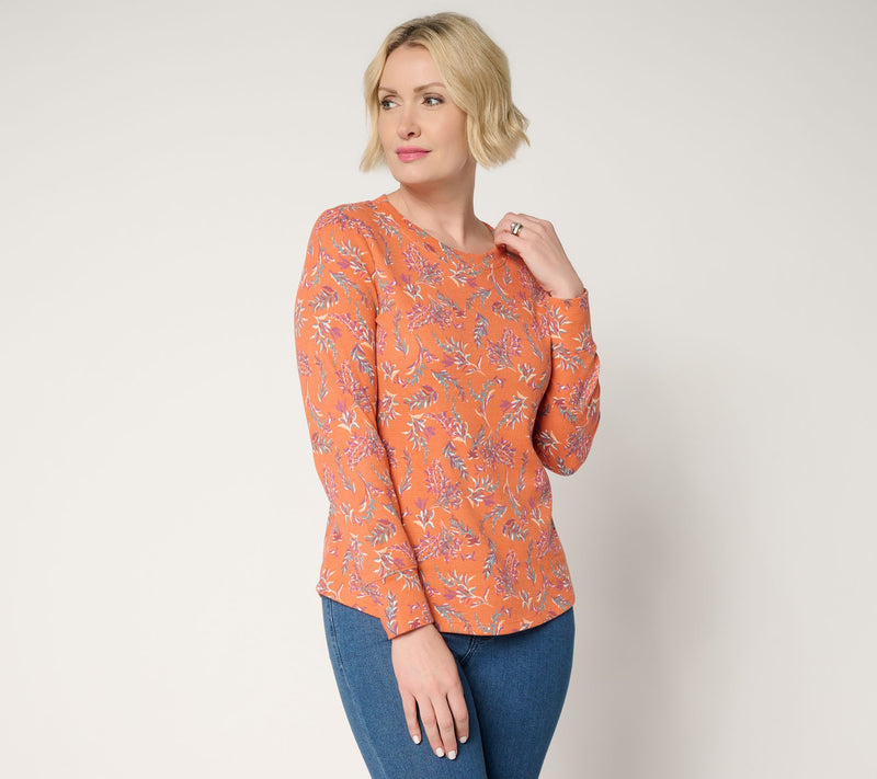Denim & Co. Printed Floral Waffle Knit Round Neck Top — View 14