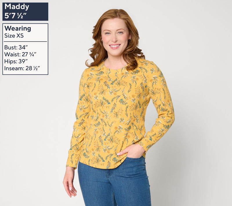 Denim & Co. Printed Floral Waffle Knit Round Neck Top — View 5