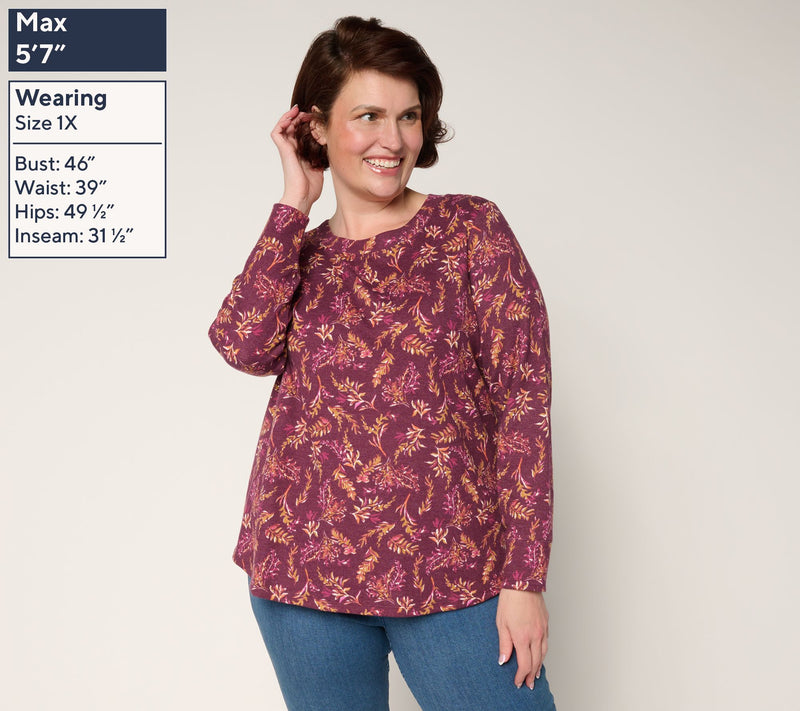 Denim & Co. Printed Floral Waffle Knit Round Neck Top — View 4