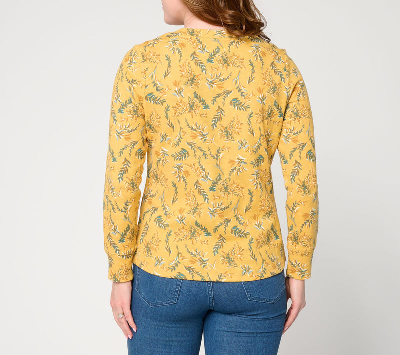 Denim & Co. Printed Floral Waffle Knit Round Neck Top — View 6