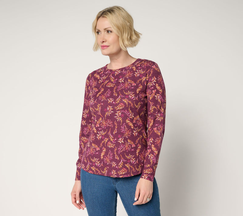 Denim & Co. Printed Floral Waffle Knit Round Neck Top — View 18
