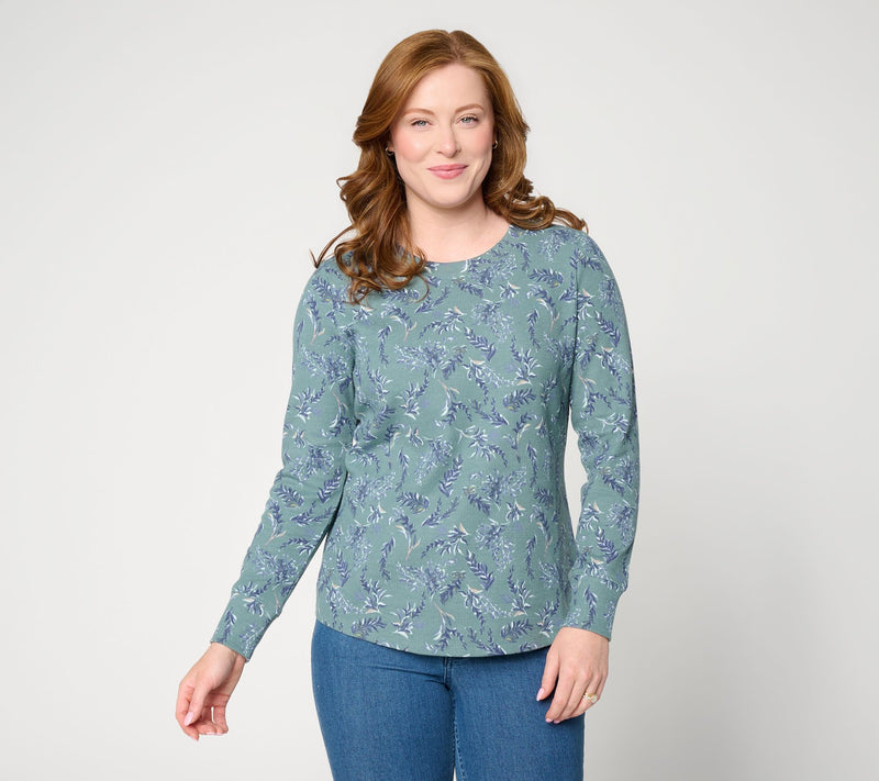 Denim & Co. Printed Floral Waffle Knit Round Neck Top — View 20