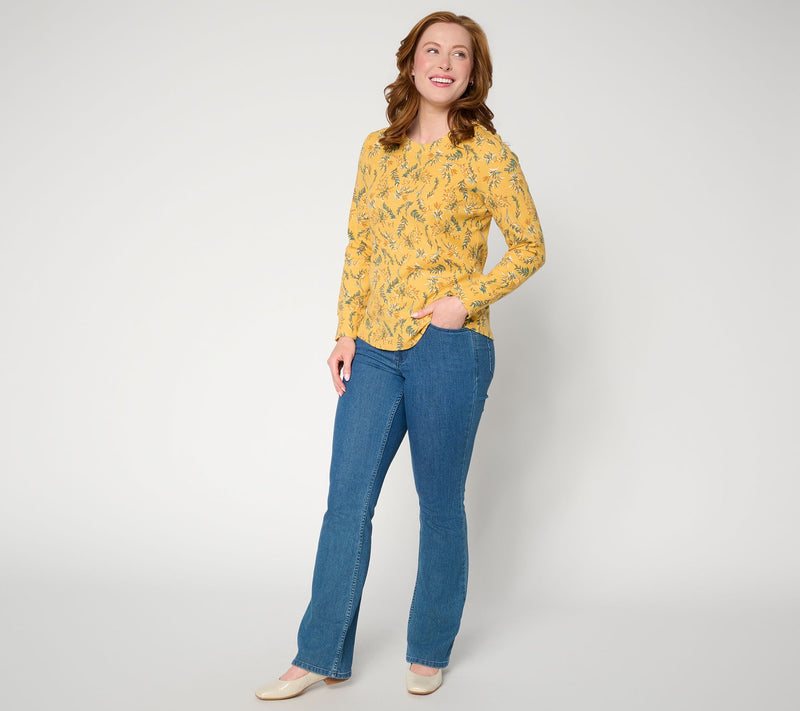 Denim & Co. Printed Floral Waffle Knit Round Neck Top — View 7