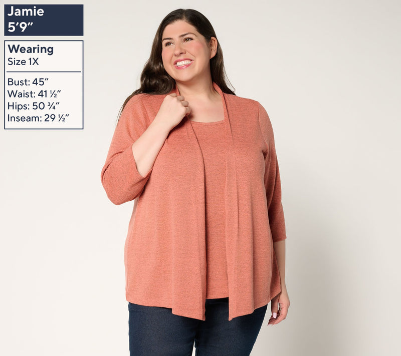 Denim & Co. Print or Solid Heavenly Jersey Cardigan/Tank 2fer — View 2