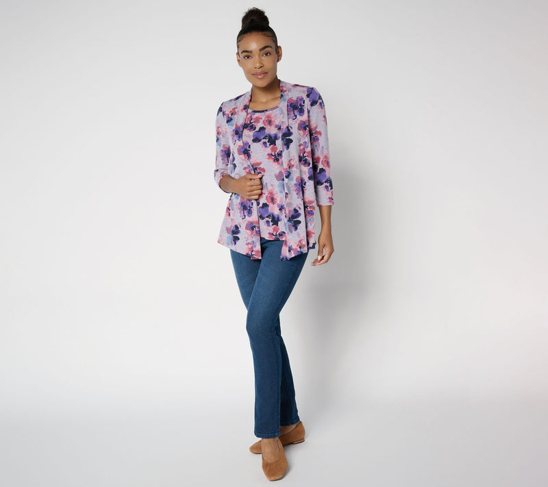 Denim & Co. Print or Solid Heavenly Jersey Cardigan/Tank 2fer — View 5