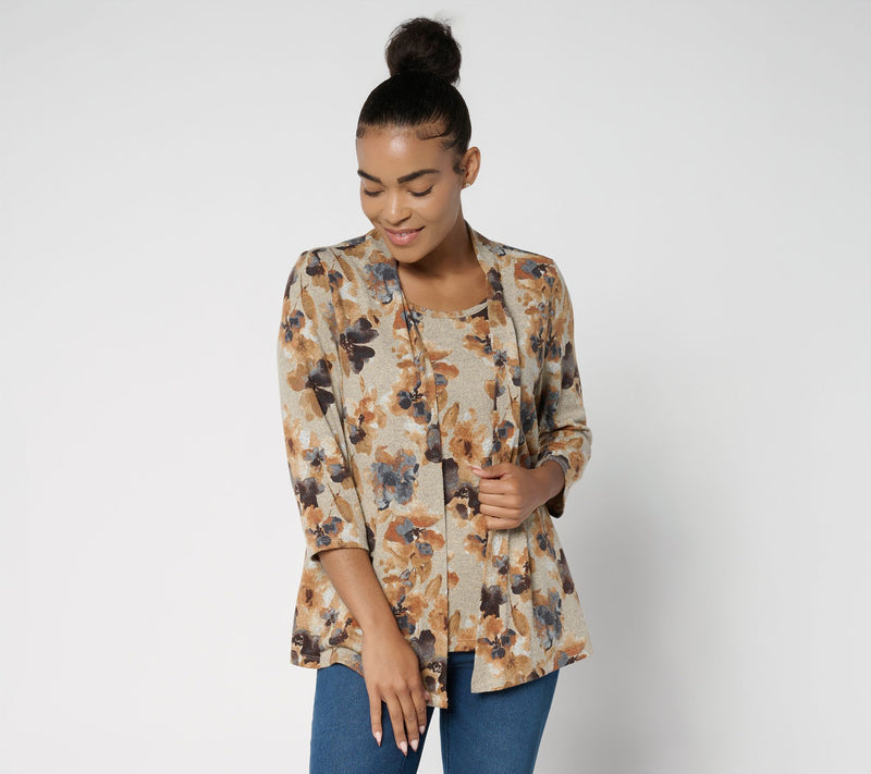 Denim & Co. Print or Solid Heavenly Jersey Cardigan/Tank 2fer — View 15