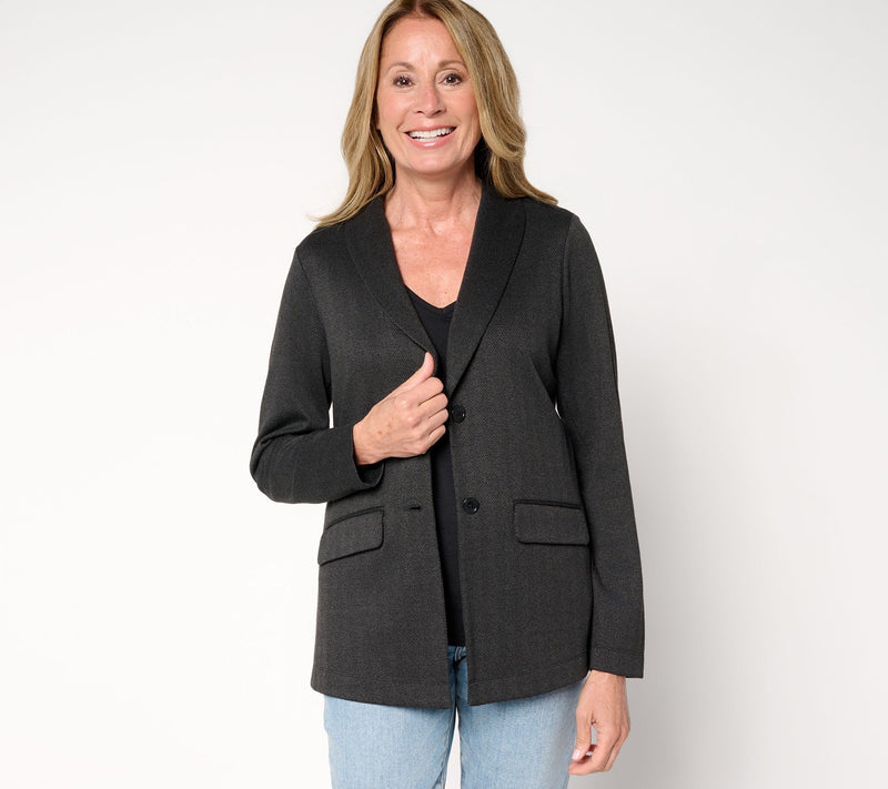 Denim & Co. Petite Knit Jacquard Blazer — View 10