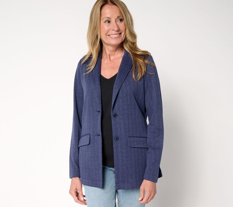 Denim & Co. Petite Knit Jacquard Blazer — View 11