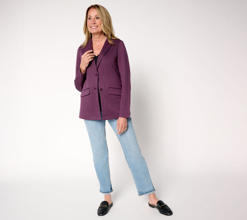 Denim & Co. Petite Knit Jacquard Blazer — View 5
