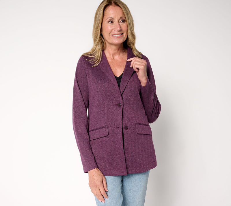Denim & Co. Petite Knit Jacquard Blazer — View 12
