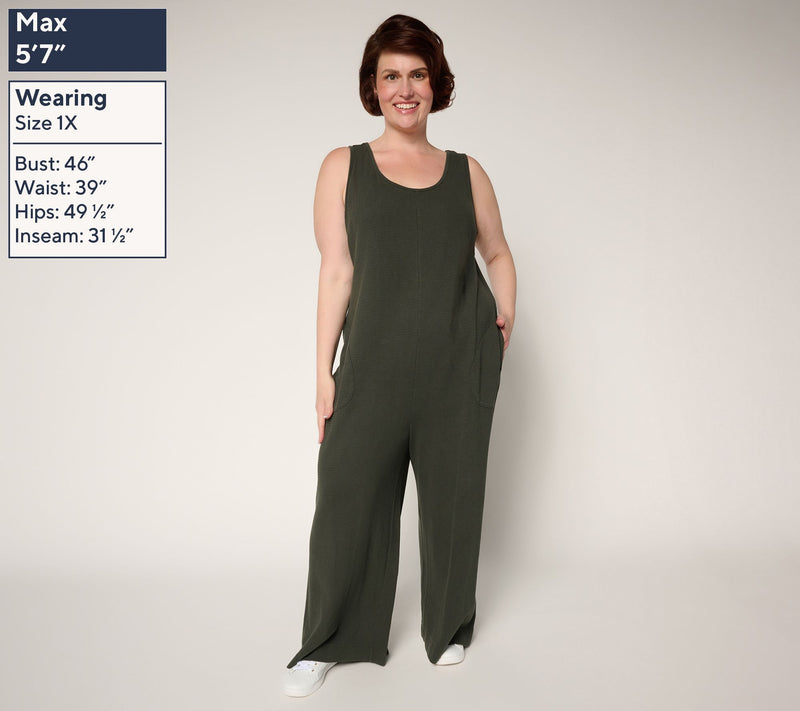 AnyBody Regular Washed Waffle Knit Sleeveless Jumpsuit — View 2
