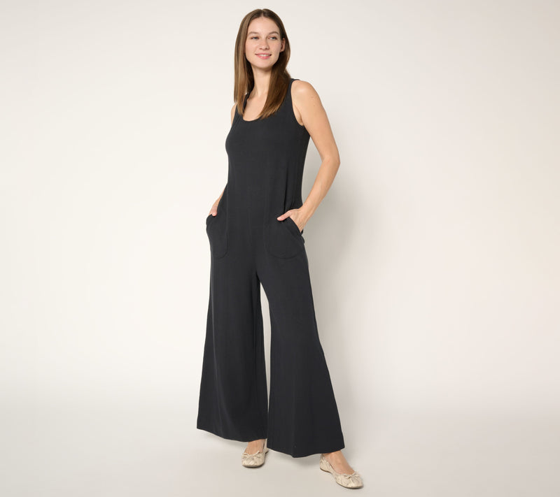 AnyBody Petite Washed Waffle Knit Sleeveless Jumpsuit — View 3