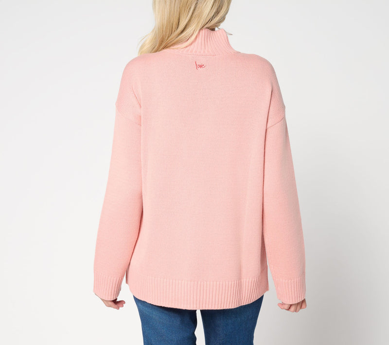 Peace Love World Cotton Turtleneck Color Block Pocket Sweater — View 4