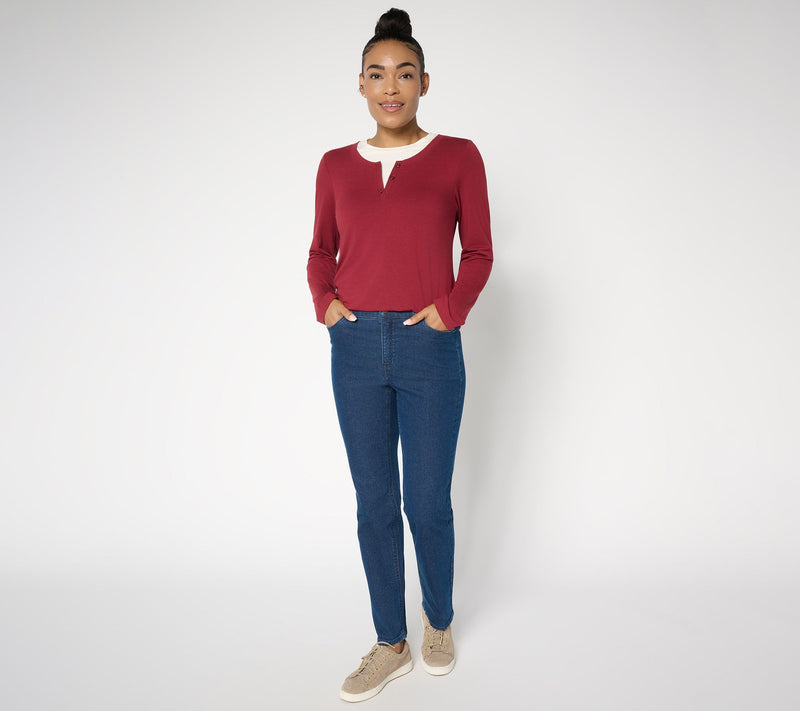 Denim & Co. Petite Indigo Classic Stretch Slim Straight Jean — View 4