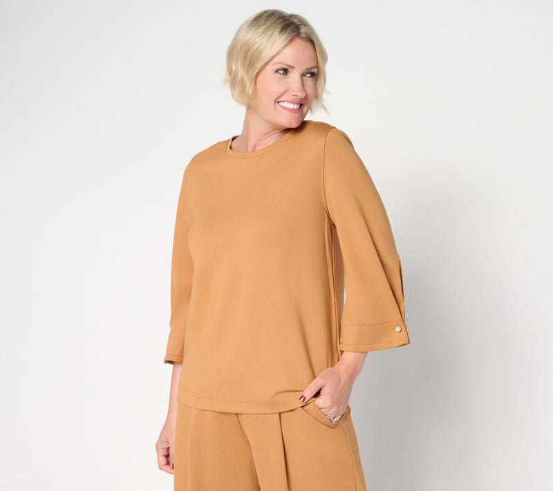 by Stacy London Ponte Crew Neck Top with Pearl Trim — View 12