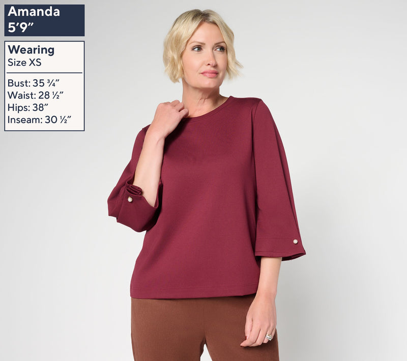 by Stacy London Ponte Crew Neck Top with Pearl Trim — View 3