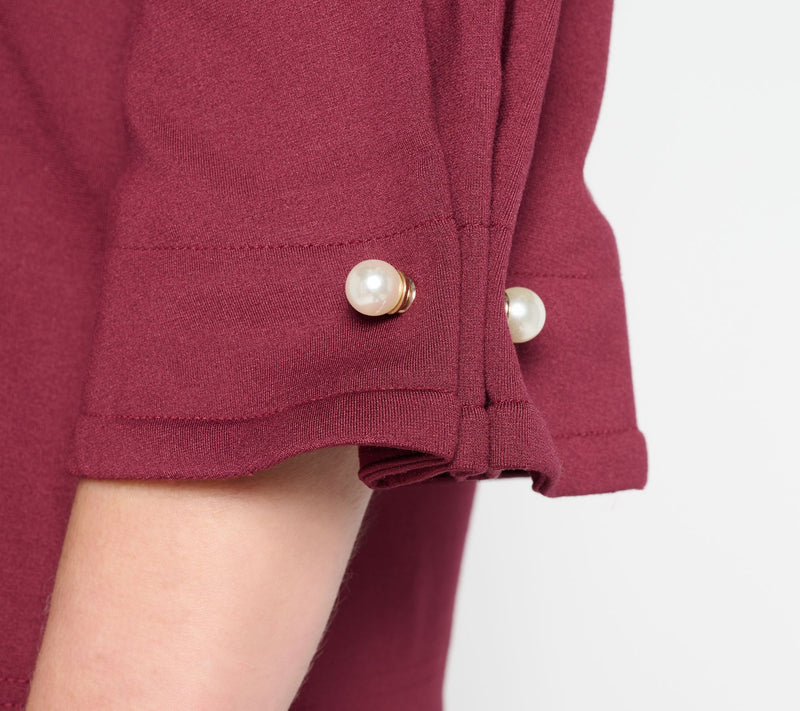 by Stacy London Ponte Crew Neck Top with Pearl Trim — View 6