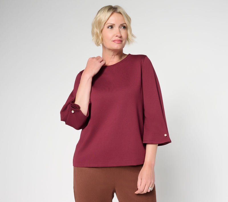 by Stacy London Ponte Crew Neck Top with Pearl Trim — View 13
