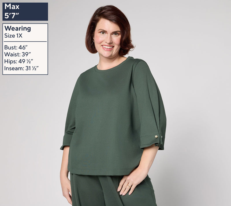 by Stacy London Ponte Crew Neck Top with Pearl Trim — View 2
