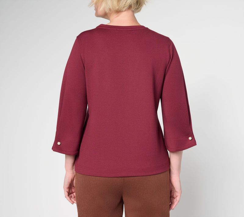 by Stacy London Ponte Crew Neck Top with Pearl Trim — View 4