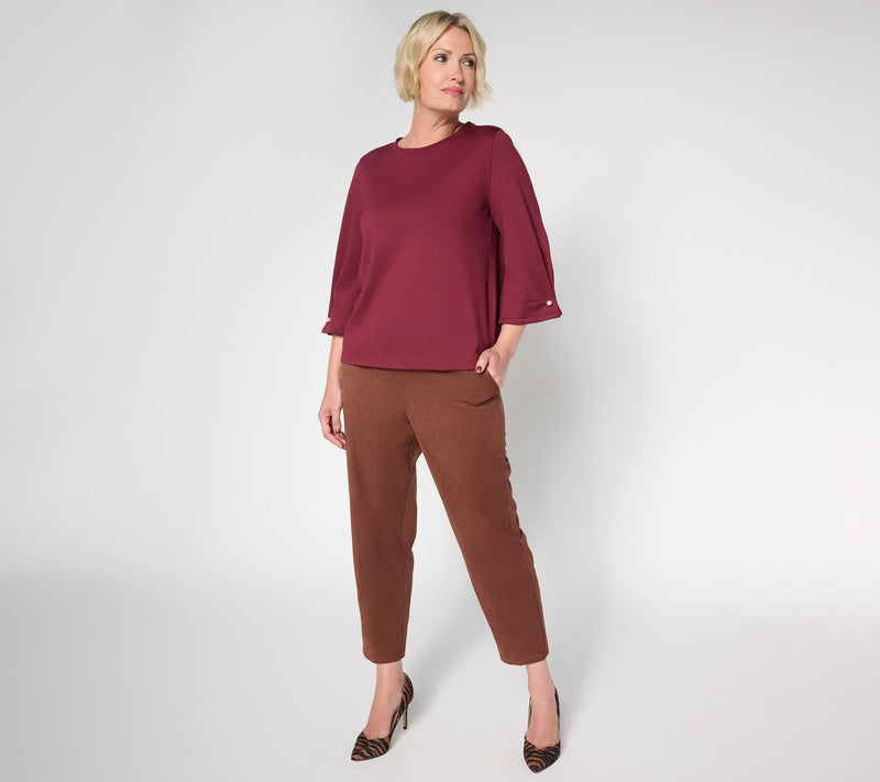 by Stacy London Ponte Crew Neck Top with Pearl Trim — View 5